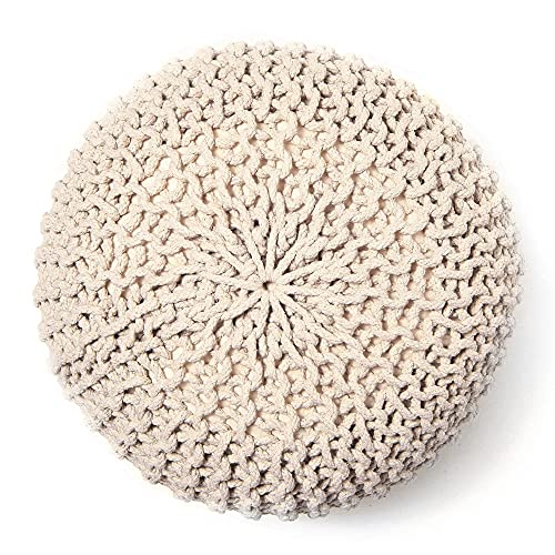 · REDEARTH · Round Pouf Ottoman - Cable Knitted Boho Poof - Home Décor Cord Pouffe Handmade Circular Footrest for Living Room - Bedroom - Kids Bedroom - 100% Cotton Pouf (18" x 18" x 14") - Ivory - color: Ivory, size: 18"D x 18"W x 14"H