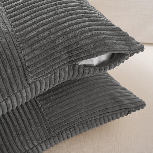 Fancy Homi 2 Packs Dark Gray Samll Decorative Throw Pillow Covers 12x12 Inch with for Couch Bed Sofa, Rustic Farmhouse Boho Home Decor, Soft Corss Patchwork Corduroy Square Cushion Case 30x30 cm - color: Dark Gray, size: 12" x 12" (Pack of 2)