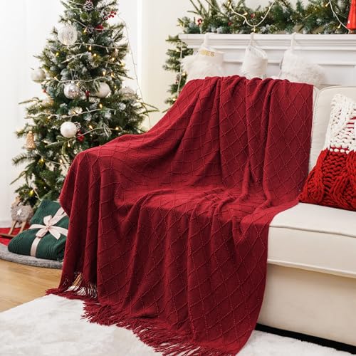 BATTILO HOME Christmas Decor Red Throw Blanket for Couch, Boho Bed Throws for Foot of Bed, Decorative Red Throws for Sofa Living Room, 50"x60" - color: Red, size: 50 x 60 in.
