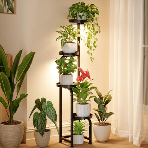 Bamworld Plant Stand with Grow Light, Corner Metal Flower Pot Stands for Multiple Plants, 4 Tier Heavy Duty Plant Shelf for Patio Garden Balcony Living Room Bedroom(Patent Design) - color: Grow Light, style: Spiral 4Tier