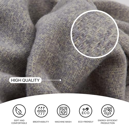 Merino Wool Throw Blanket, Indoor & Outdoor Blankets and Throws, Soft Blanket with Fringes, 65"x79" (170 x 200 cm) - color: Steel Gray, size: Queen (U.K. Standard)