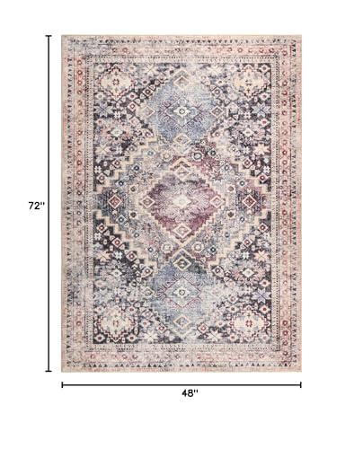 YOH Boho Washable Rug 4x6, Mauve Grey Vintage Non Slip Area Rug, Distressed Indoor Carpet for Living Room Bedroom Kitchen Office - color: B-mauve Grey, size: 4' x 6' (Rectangular)