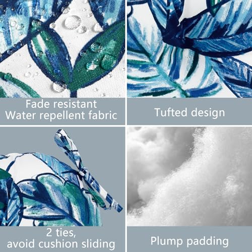 LVTXIII Outdoor Bistro Chair Cushions, 15"x15"x4" Round Patio Chair Cushions, All Weather Tufted Seat Cushions for Patio Furniture Use, Set of 2, Leaves Ink Blue - color: Leaves Ink Blue