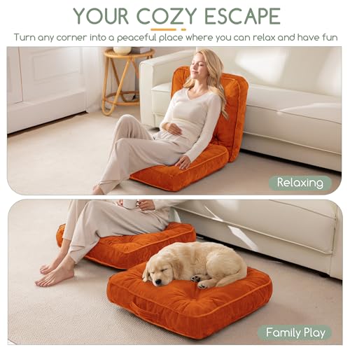 HIGOGOGO Large Floor Pillow Cushion for Adults, Meditation Cushion Pillow with Handle, Lustrous Chenille Tufted, Square Floor Sitting for Tatami Living Room or Yoga, 22x22 Inch, 2Pack, Orange - color: Square Orange, size: 4" Thick(Pack of 2)