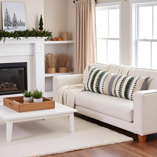 Dark Green Boho Lumbar Throw Pillow Cover 14x36 Long Body Lumbar Decorative Pillow Case Accent Chenille Striped Pillowcase Farmhouse Cushion Case for Home Decor (1 Piece) - color: Dark Green Stripe, size: 36" x 14" (Pack of 1)