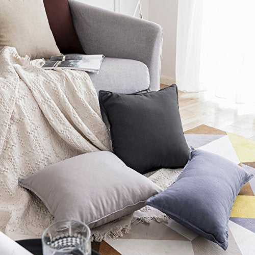Jeanerlor Solid Cotton Linen Decoration Throw Pillow Cover Dark Grey Cushion Case vhc Pillow Cover Decorative Waist Pillowcase for Couch/Bed/Chair 18"x18" 2 pack - color: Dark Grey, size: 18" x 18" (Pack of 2)
