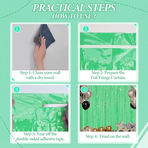 DECOCKRAT 2 Pack Foil Fringe Backdrop - Pastel Light Green Shiny Tinsel Curtains for Party Decoration/Photo Booth Props - 3.3x6.6 FT Metallic Foil Backdrop for Birthday, Wedding, Graduation, Christmas - color: Pastel Light Green