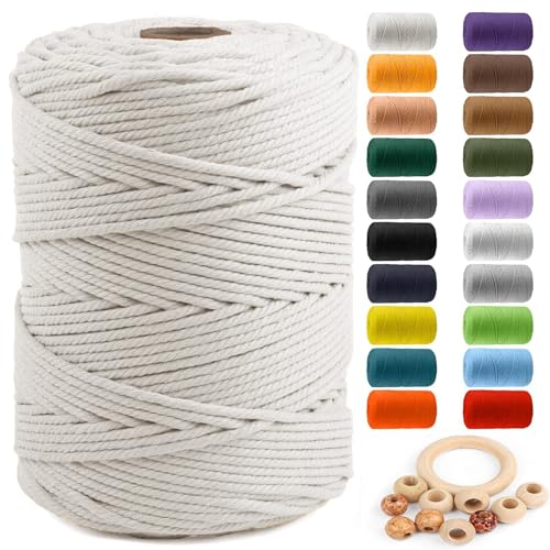 Macrame Cotton Cord 5mm x 328yds, ZUEXT Natural Handmade Beige White Braided Cords 4 Strands Knitted Rope String for Craft Wall Hanging Weaving Tapestry Dream Catchers Hanger DIY Gift (300m) - color: Beige White, style: 5mm x 300m
