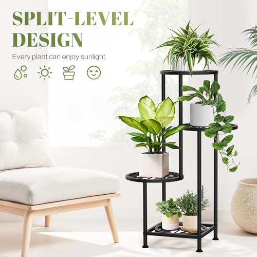 4 Tier Plant Stand Indoor Outdoor, Metal Flower Shelf Display Holder, Multiple Plants Corner Tall Flower Holders for Patio Balcony Porch Garden Living Room (Black) - color: Flower Black, size: 4 Tier