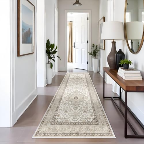 3x8 Runner Rug Kitchen - Hallway Non Slip Washable Oriental Runners Soft Indoor Neutral Carpet for Entry Bedroom Farmhouse Low Pile Stain Resistant Hall Rugs Long Thin Front Door Mat - 3x8 Ivory - color: Ivory, size: 3' x 8' (Rectangular)