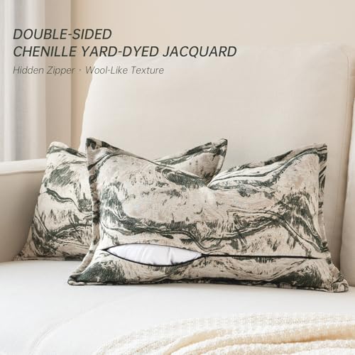 MATTINS Neutral Marble Pillow Covers 12x20 Set of 2, Modern Textured Lumbar Pillow Covers, Luxury Farmhouse Olive Green Pillow Cover, Boho Patterned Decorative Pillow Cover for Couch Sofa Gift Pack - color: Olive Green, size: 20" x 12" (Pack of 2)
