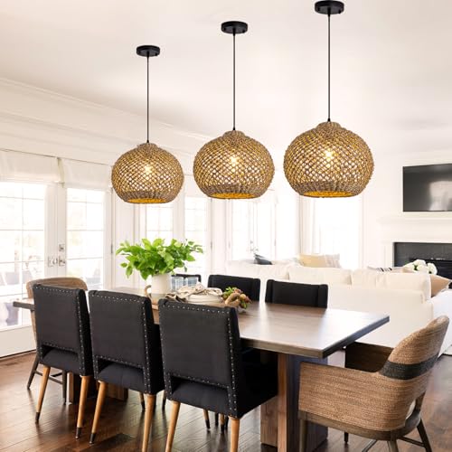 Farmhouse Rattan Pendant Lights 13.8" Wicker Hand-Woven Wicker Chandelier 1-Light Coastal Seagrass Hanging Light Fixture for Kitchen Island Bedroom Dining Room Hallway Entry Bar Restaurant - color: Coffee-A