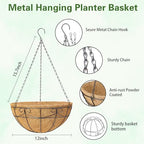 3 Pack 12 Inch Hanging Baskets for Plants Outdoor - Metal Hanging Planters for Outdoor Plants with Coco Liners - Heavy Duty Empty Hanging Flower Pots for Porch Patio Garden - size: 12 Inch