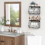 Goozii Black Kitchen Wall Hanging Storage Basket Set of 2, Rustic Stackable Kitchen Counter Fruit Organizer, Wire Baskets Container for Veggie, Garlic, Produce, Onion and Potato (Black Shelf) - color: Black + Black Wood