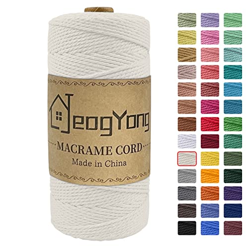 JeogYong Macrame Cord 2mm x 218 Yards, 3-Strand Twisted Natural Cotton Rope, Cotton String Coloured Craft Cord for Plant Hanger Wall Hanging Knitting Crafts, Natural Color - color: Natural