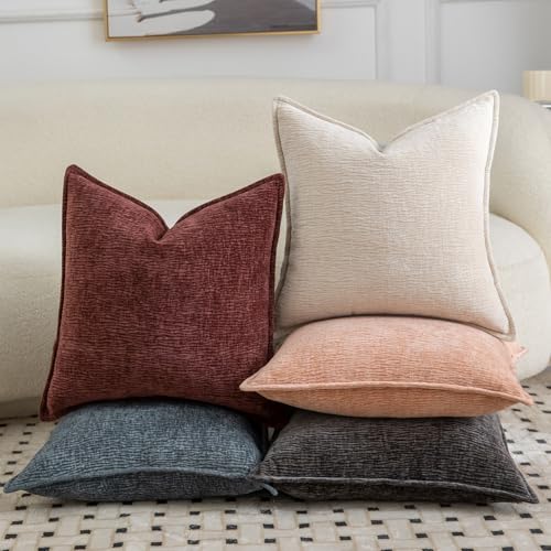 MADIZZ Pack of 2 Decorative Throw Pillow Covers Soft Chenille Throw Pillows Solid Textured Cushion Covers for Couch Sofa Bedroom Living Room 20x12 Inch, Beige - color: Beige, size: 20" x 12" (Pack of 2)