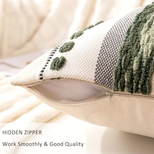 Boho Throw Pillow Covers 18x18 Set of 2 Christmas Decorative Cushion Case Striped Square Pillows Cover Chenille Pillow Cases Accent Neutral Pillowcase for Sofa Couch Bed,Dark Green - color: Dark Green Stripe