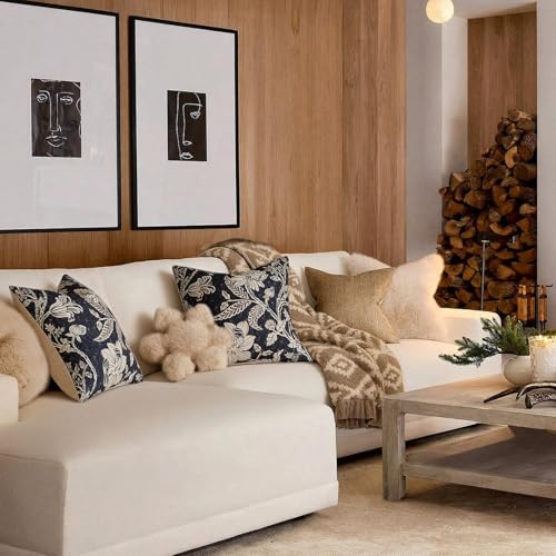 24x24 Navy Floral Pillow Covers：Decorative patterned Throw pillows soft 100% Cotton Neutral Modern Farmhouse Cushions Bule Block Print Accent Covers - Sofa Bed Living Room couch Pillowcases Set of 2 - color: Bf-navy Blue, size: 24" x 24" (Pack of 2)
