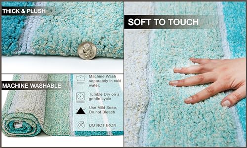 Chardin home Cordural Stripes Bath Mat, Set of 2 Bath Rugs (17 Inches x24 Inches & 21 Inches x34 Inches) | Non Slip Bathroom Rug, Machine Washable, Plush, Highly Absorbent | Aqua Turquoise Ombre - color: Aqua Turquoise
