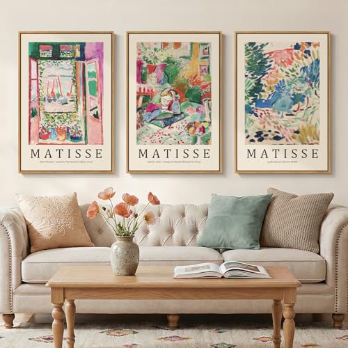 Framed Abstract Matisse Wall Art for Living room, Large 3 Pieces Colorful Landscape Canvas Artwork for Walls, Vintage Matisse Paintings Prints Pictures for Hallway Home Office, Total Size 30x60 - color: Colorful-C, size: 20"W x 30" H x 3Pcs