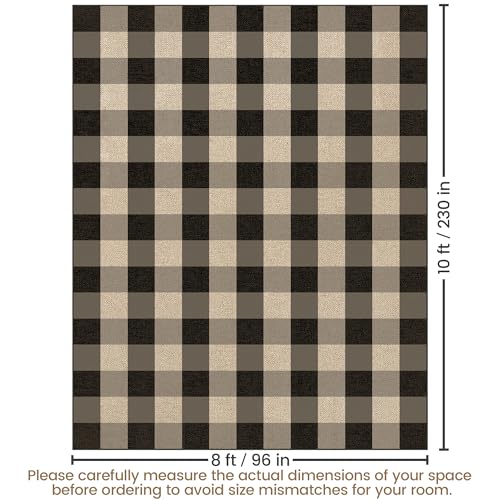 Washable Checkered Easy Jute Rug 8x10, Black Plaid Checkerboard Geometric Modern Outdoor Indoor Patio Large Rug, Woven Thin Carpet Mat for Living Dining Play Room Bedroom Classroom Kid Nursery - color: Checkerboard -2 Black Grey, size: 8' x 10'