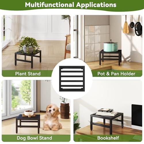 IBUYKE 2 Pack Metal Plant Stand Indoor Outdoor, Heavy Duty Small Flower Pot Stand, Modern Square Plant Shelf Flower Stand for Living Room Patio Balcony Garden, Black TMJ075B-2 - size: 12inch-2 Pack