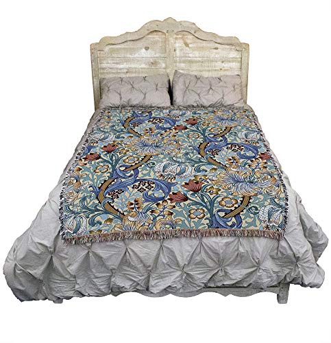 Pure Country Weavers William Morris Golden Lily Blue Blanket - Arts & Crafts - Gift Tapestry Throw Woven from Cotton - Made in the USA (72x54) - color: Blue, size: Large