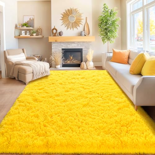 Area Rugs for Living Room Bedroom 9x12, Ultra Fluffy Shag Rug Modern Washable Carpet Soft Shaggy Non Slip Indoor Plush Fuzzy Rugs for Bedroom Dorm Office Home Aesthetic Decor, Yellow - color: Yellow, size: 9' x 12' (Rectangular)