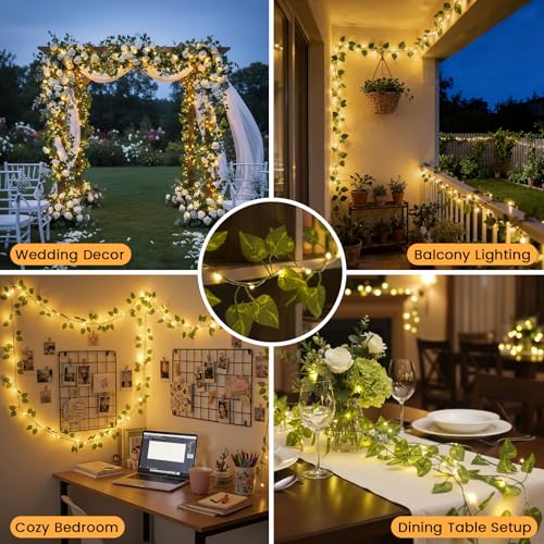 DomeStar 40Ft 120 LED Pothos Vines String Lights with Remote, Fairy Lights with Artificial Greenery Vines for Bedroom, Dorm, Wall, Wedding, Party, Indoor Outdoor Holiday Home Decor - style: 40Ft-120LED-Green Vine