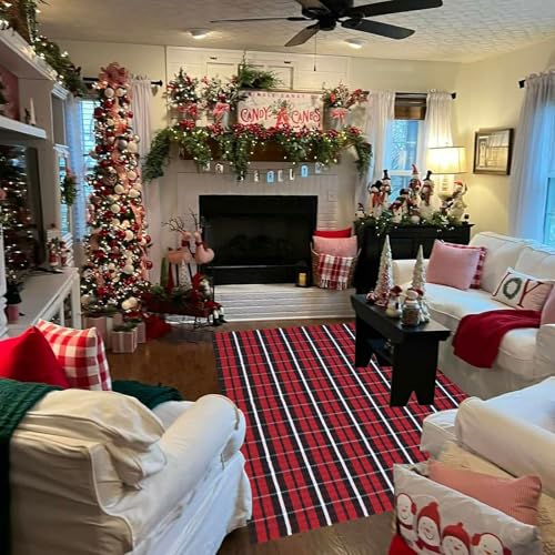 Buffalo Plaid Outdoor Rug, 4' x 6' Christmas Red & Black Check Indoor/Outdoor Area Rug, Layering Rug for Hello/Welcome Door Mat, Machine Washable Cotton Woven Farmhouse Mat for Front Porch Decor - color: Christmas Plaid, size: 4' x 6' (Rectangular)