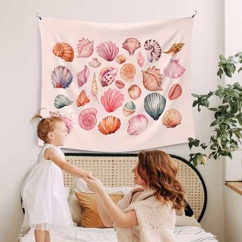 WAITPI Pink Beach Coastal Tapestry Wall Hanging for Bedroom, Ocean Seashell Wall Tapestries, Pink Beach Coastal Walls Hanging Room Decor Tapestry for Girls Women Home Living Room Dorm 50x60 inch - size: 60"L x 50"W