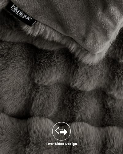 Ultra Soft Cozy Faux Fur Throw Blanket-Fuzzy Plush Thick Bubble Blanket, Fluffy Blanket for Couch, Sofa, Bedroom, and Living Room, 50x60 Inches, Dark Grey Taupe - color: Bubble Dark Grey, size: Throw