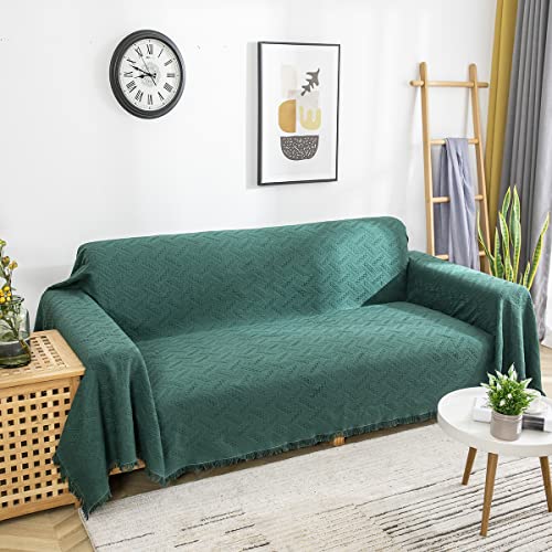 AIVIA Loveseat Cover Sheet Blanket, Cotton Woven Anti Slip Throw Cushion Covers for 2 Seater Couches with Armrest, Living Room Love-Seat Furniture Decor Slipcovers Protector for Dogs Cats - color: Blackish Green, size: 71” x 102”