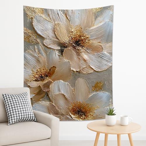 Elegant Beige Floral Tapestry, Textured Wall Hanging for Living Room, Bedroom, Bohemian Decor, Perfect for Home and Dorm 60x80 Inch - size: 60x80 Inch