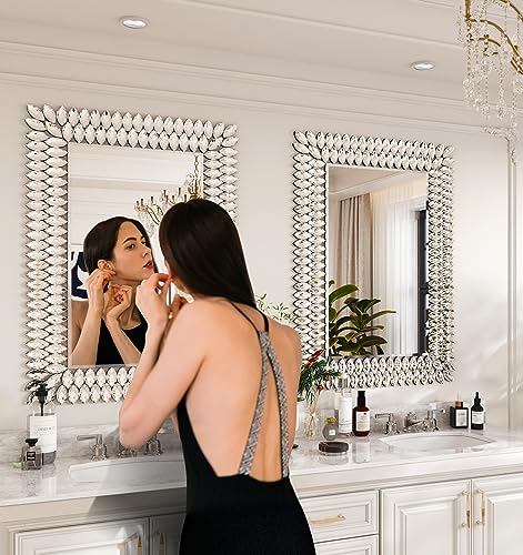 Kelly Miller Jeweled Luxury Bathroom Mirror for Wall, 24"x36" Rectangle Wall Mirror Decorative Mirror Vanity Mirror with Diamonds for Master Bath Half Bath Living Room Bedroom Fireplace Mantle Hallway - size: 36"L x 24"W