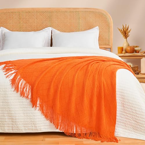 inhand Fall Throw Blanket Burnt Orange Halloween Decor for Couch, Soft Living Room Home Decor Knitted Blanket, Outdoor Lightweight Autumn Blanket, Farmhouse Warm Fall Decoration Indoor, 50"x60" - color: Burnt Orange, size: 50"x60"