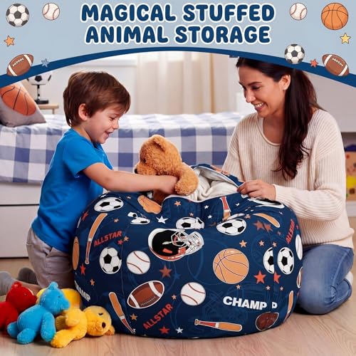 Boao 27'' Large Balls Kids Bean Bag Chairs Cover (No Filling) Washable Stuffed Animal Storage Beanbag Chair for Kids Canvas Bean Bag Cover with Zipper for Boys Organizing Plush Toys Textile Sack - color: Balls, size: 27 Inches