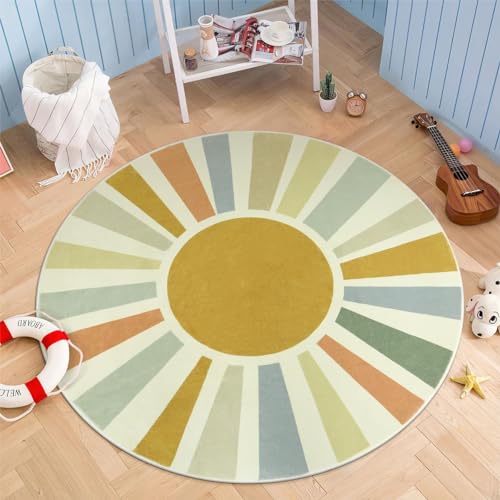 STARUIA Boho Round Rug 4 Ft Washable Area Rug for Kids Room, Colorful Sun Circle Rug for Playroom, Non-Slip Circular Office Carpet Soft Rainbow Rug for Bedroom Reading Corner Dorm - color: Monet, size: 4'x4'