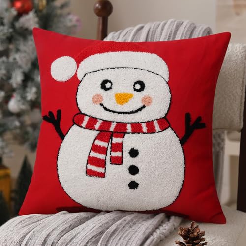 Adabana Snowman Christmas Pillow Covers 18x18 Snowman Decortions Winter Holiday Pillow Cover for Home Sofa Couch Bedroom Decor Red - color: Christmas Snowman:red