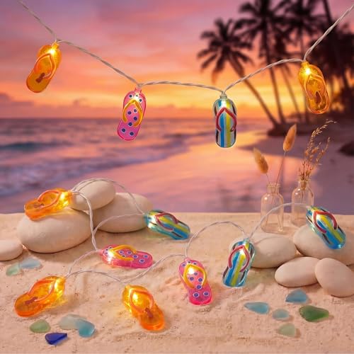 Slipper String Lights, 8.5FT 10 LED Beach Themed Lights with UL Certified Plug, Waterproof Tropical Party Decorations for Patio, Warm White Hawaiian String Lights for Garden Backyard Bedroom Decor - color: 10 LED Beach Flip-Flops