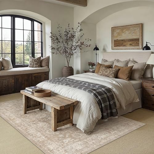 HUGEAR 6x9 Area Rug Beige Machine Washable Rug Room Decor Vintage Distressed Living Room Carpet Non Slip Low Pile Throw Rugs for Bedroom Dining Room Office Soft Lightweight - color: A| Beige, size: 6' x 9' (Rectangular)