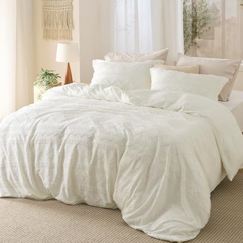 Bedsure Boho Duvet Cover Queen Size, Soft & Comfortable Elegant Design Boho Bedding for Decoration, Machine Washable Comforter Cover for All Seasons,Includes 1 Duvet Cover & 2 Pillow Shams,White - color: 06 - White (No Comforter), size: Queen (90" X 90")