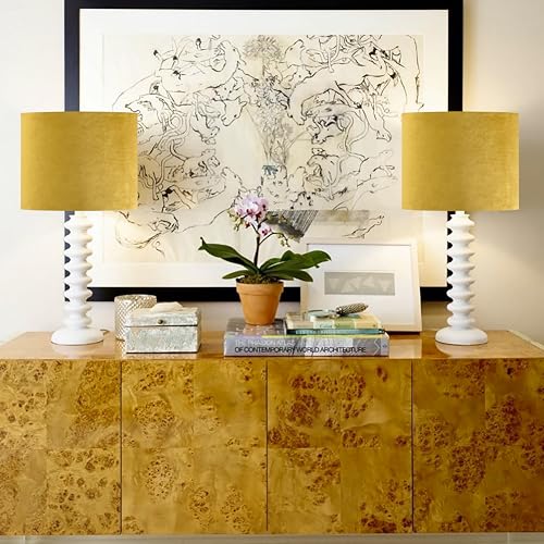 GO&SO Yellow Velvet Drum Lamp Shade Set of 2 Medium 13" Top x 13" Bottom x 10" High(Spider) Modern Lamp Shades For Table Lamps & Bedside Lamp Replacement Lampshade, Hand Crafted, Required Assembly - color: yellow--2, size: 13*13*10 inch-2 Pack