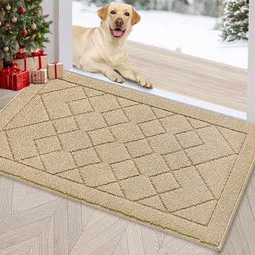 REFETONE Indoor Doormat, Front Back Door Mat 24"x36" Rubber Backing Non Slip Mats, Absorbent Washable Entrance Doormat for Entryway, Resist Dirt Low-Profile Inside Floor Mat for Muddy Shoes, Beige - color: Big Plaid Beige, size: 2' x 3' (Rectangular)