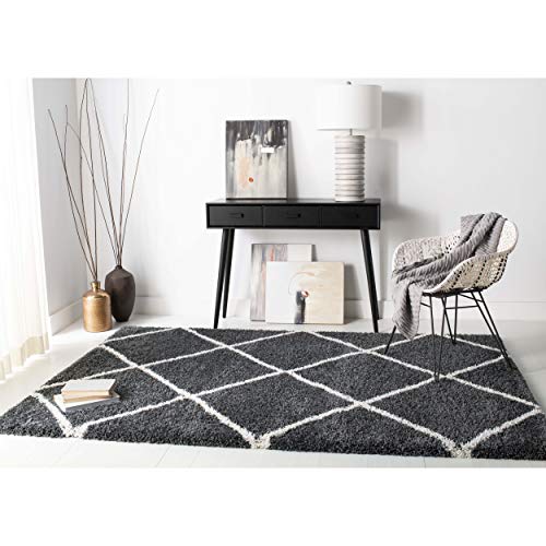 SAFAVIEH Hudson Shag Collection Accent Rug - 2' x 3', Dark Grey & Ivory, Trellis Design, Non-Shedding & Easy Care, 2-inch Thick Ideal for High Traffic Areas in Foyer, Living Room, Bedroom (SGH281G) - color: Dark Grey/Ivory, size: 2' x 3' (Rectangular)