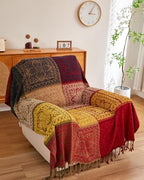 AIVIA Boho Throw Blanket, Chenille Jacquard Colorful Bohemian Chair Recliner Furniture Cover Aztec Hippie Throws Loveseat Sofa Blankets (60" x 75", Red Green Navy Yellow) - color: Red Yellow Navy Green, size: 60" x 75"