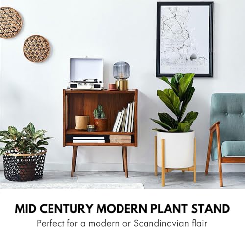 Fox & Fern Large Adjustable Plant Stand Indoor — 11 to 15 Inch Premium Mid Century Bamboo Plant Stand; Plug In Design; Easy Assembly; Two Heights - For 11, 12, 13, 14 & 15 Inch Pots (Not Included) - color: Bamboo, size: 11 - 15 Inch - Adjustable