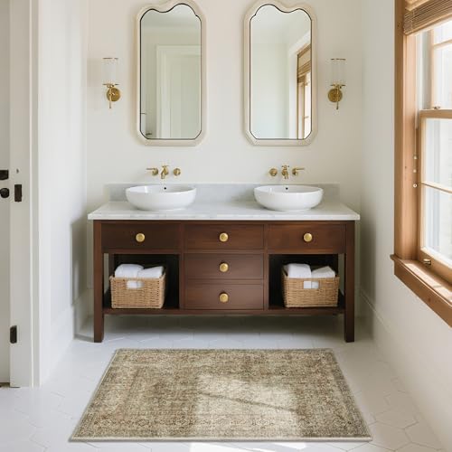 Machine Washable Small Rugs for Kitchen: Door Mat Indoor Entrance 2x3 Entryway Rug Stain Resistant Non-Slip Low Pile Soft Throw Carpet for Front Door Indoor Entrance Entry Bedroom Nursey - color: Vintage Brown, size: 2' x 3' (Rectangular)