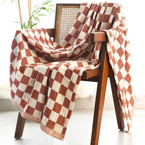 Folkulture Throw Blanket for Couch 50" x 60" | Cotton, Lightweight & Breathable Summer Blanket for Chair, Couch, Bed | Rust Comfort Throw Blankets for Living Room, Summer Must Haves, Graduation Gift - color: Rust