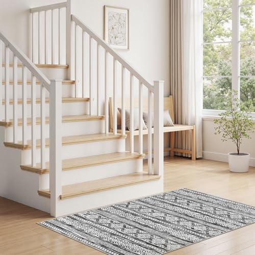 Tortania Area Rug Living Room Rugs - 2x3 Washable Soft Neutral Boho Moroccan Farmhouse Mat Indoor Floor Carpet for Bedroom Hallway Entryway Kitchen Home Office Decor - Black White - color: Black White, size: 2' x 3' (Rectangular)